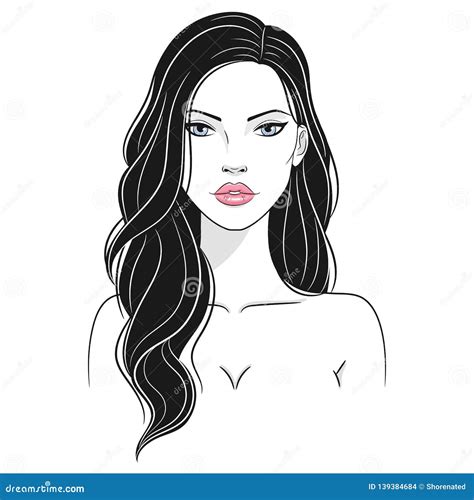 Vector Illustration Of A Beautiful Young Nude Woman With Long Hair