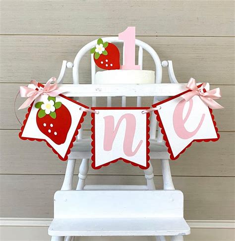 Strawberry High Chair Banner Berry Sweet 1st Birthday Etsy In 2020 1st Birthday Decorations