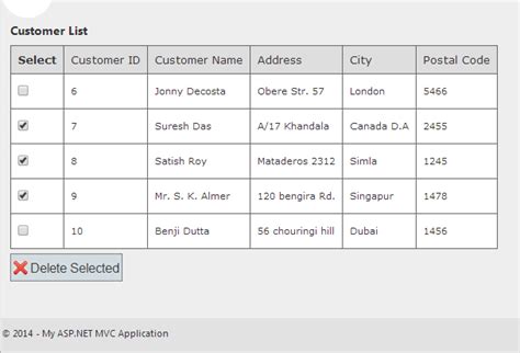 How To Delete Multiple Webgrid Rows By Using Checkboxes In Asp Net MVC