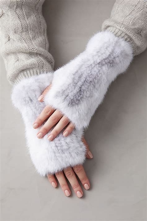 Womens Holly Knitted Danish Mink Fur Fingerless Gloves Overland