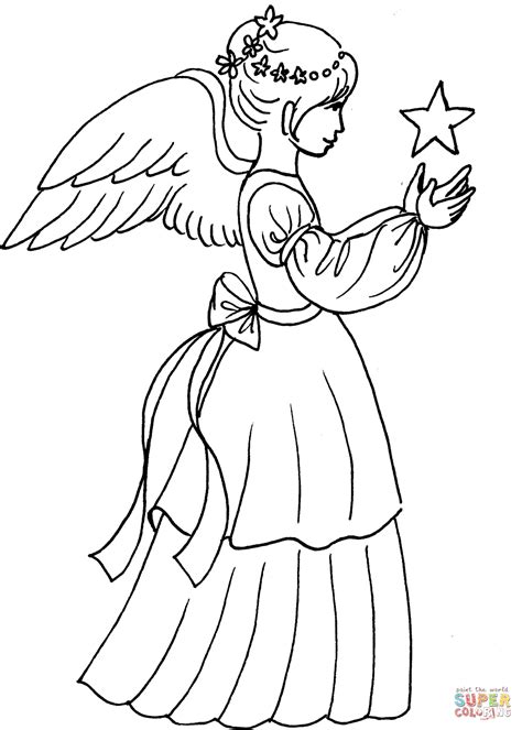 Christmas Angel Girl With Star Coloring Page Free Printable Coloring