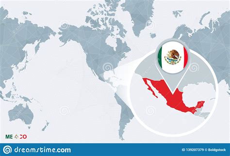 World Map Centered On America With Magnified Mexico Stock Vector