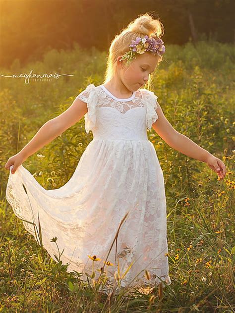 White Or Butter Cream Lace Boho Rustic Flower Girl Dress Flower Girl Dresses Girls Dresses