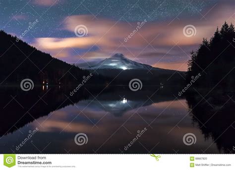 Milky Way And Clouds Rise Above Mount Hood Oregon Stock Photo Image
