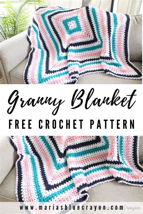 V Stitch Granny Square Crochet Blanket Pattern Marias Blue Crayon