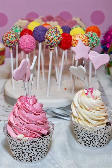 Cupcake And Cake Pops Stock Photo Image Of Hart T 143421306