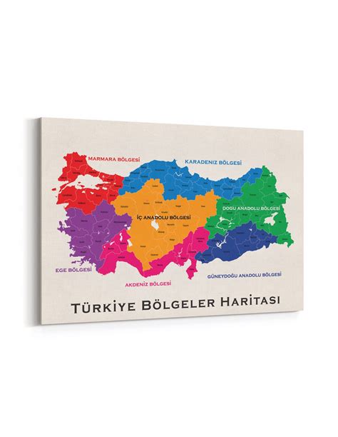 Türkiye Bölgeler Haritası Kanvas Tablo