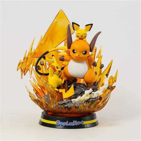 Pokemon Evolution Raichu Pikachu Pichu Light Up Statue Figure