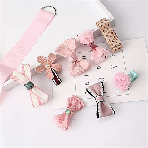 8 pcs set fashion cute hairpin girls lace flower barrettes set hair clips ribbon bow multi style