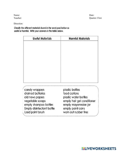 Useful And Harmful Materials Worksheet In 2022 Matter Science