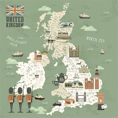 United Kingdom Attractions Travel Map Stock Vector Illustration Of
