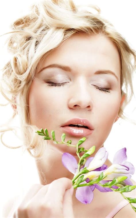 Beautiful Woman With Lilac Flower Stock Image Image Of Nature Girl 33678439