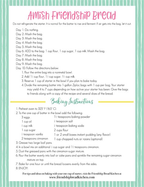 Amish Friendship Bread Printable Recipe Get Your Hands On Amazing Free Printables