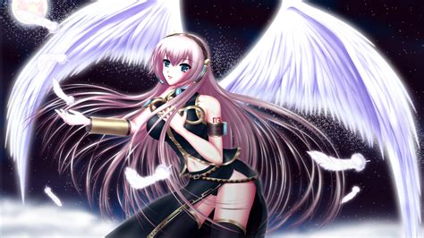 Anime Girl Angel With White Wings And Purple Hair
