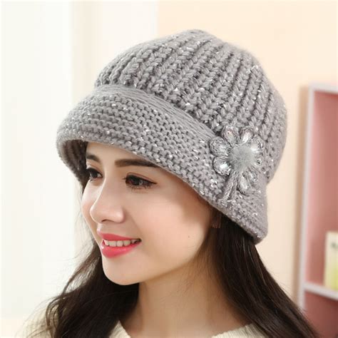 Fashion Caps For Womens Flower Knit Crochet Beanie Hat Lady Casual