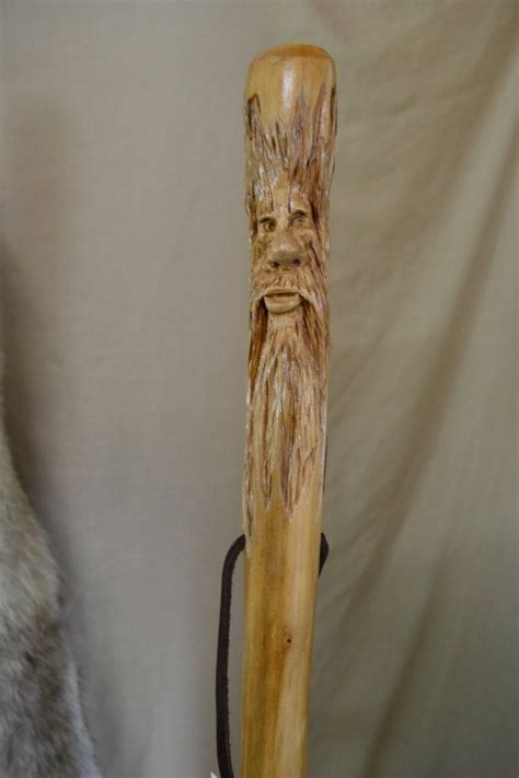 Staff Wood Spirit Walking Stick Carving Staff Hand Carved Mountain