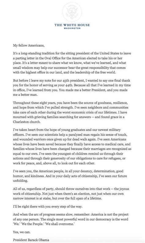 Read The Parting Letter By President Barack Obama To Americans Global