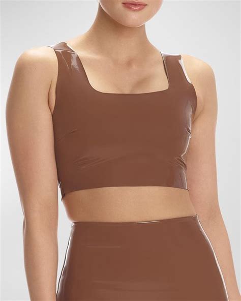 Commando Faux Patent Leather Crop Top In Brown Lyst