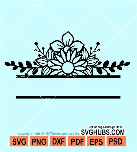 Flower Split Monogram Frame Svg Floral Monogram Svg Floral Svg Split