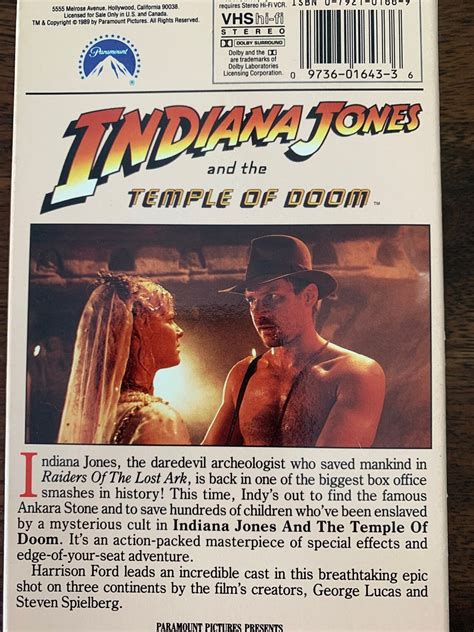 Indiana Jones And The Temple Of Doom VHS Etsy