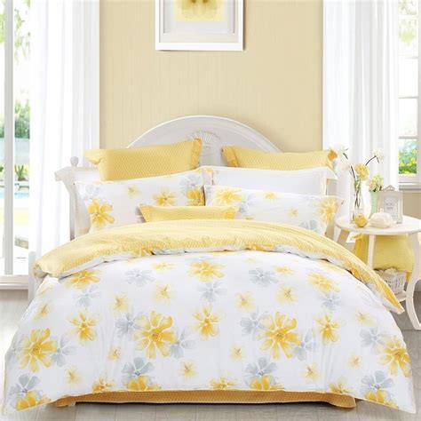 Even opting for a large monochromatic yellow wardrobe can make heads turn in a gray bedroom. Yellow Gray and White Beautiful Flower Print Country Chic ...