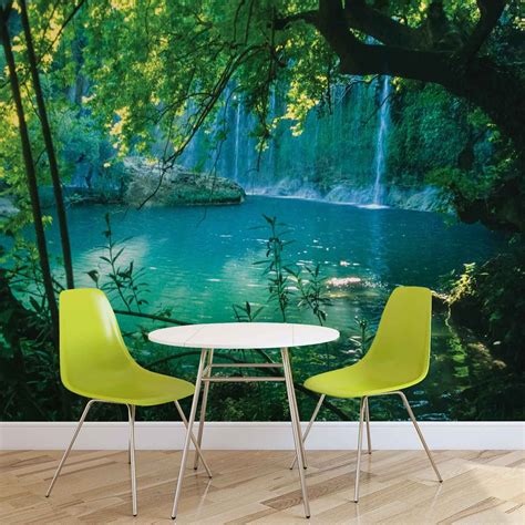 A suggestive and versatile image that will fill the room you want with fresh air, like a mirage in your own home. Tropical Waterfall Lagoon Forest Wall Paper Mural | Buy at ...
