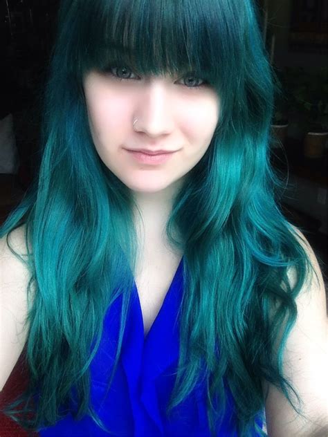 My Teal Hair Dyed With Manic Panic Voodoo Blue Dark Green Hair Teal