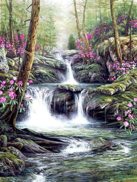 Waterfalls Landscape Paintings Waterfall Paintings Waterfall