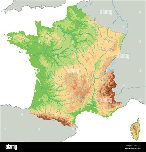 High Detailed France Physical Map Stock Vector Image Art Alamy