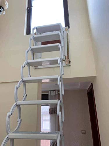Intbuying White Wall Mounting Folding Ladder Loft Stairs Attic Al Mg