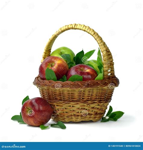 Apple Harvest Ripe Apples In The Basket On White Background Isolated