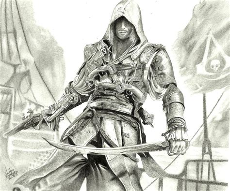 Tutorial To Draw Assassins Creed 4 Black Flag Step By Step Easy Video For Beginners Rock Draw