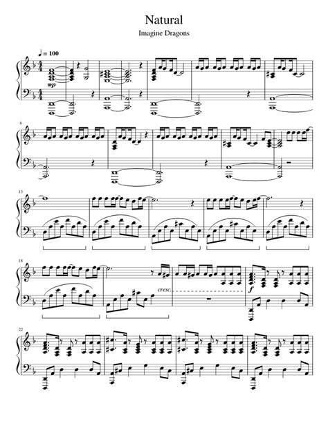 Natural Imagine Dragons Sheet Music For Piano Solo