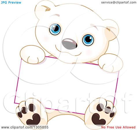 Clipart Of A Cute Baby Polar Bear Cub Sitting And Holding A Blank Sign