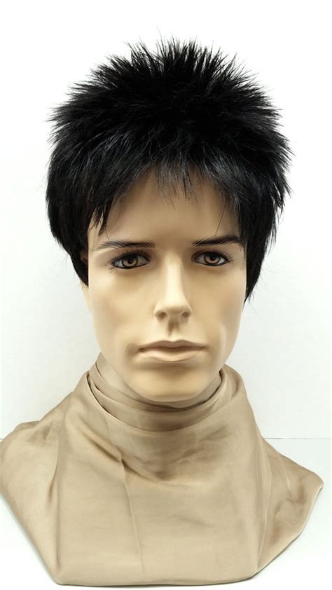 Black Short Spiky Style Mens Wig Synthetic Costume Etsy