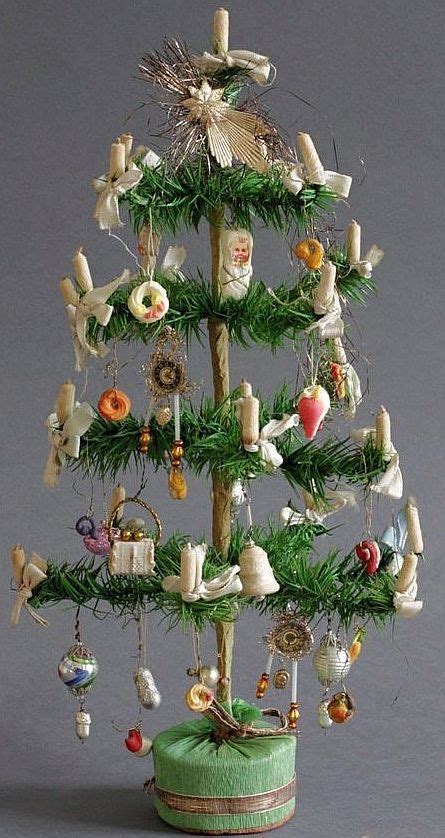 Old German Feather Tree With Spun Cotton Candles And Many Wonderful Old