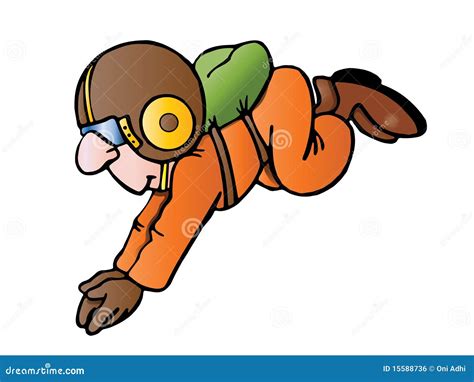 Parachutist Jump Paratrooper Fly In The Sky Skydiving Hand Drawn