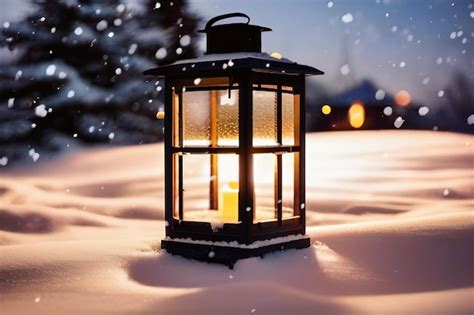 Premium Ai Image Lantern In The Snow At Christmas