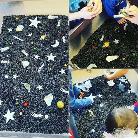 Here Is A Simple Space Sensory Bin I Did Using Black Beans Marbles