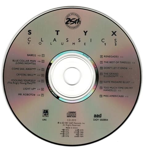 Dennis Deyoung Autographed Signed Styx Classics Vol 15 Cd Cover With Disc Beckett Authenticated