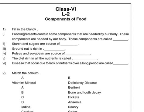 Vi C Science 2components Of The Food Revision Questions