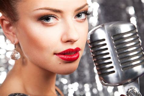 Woman With Retro Microphone Stock Photo Image Of Person Microphone