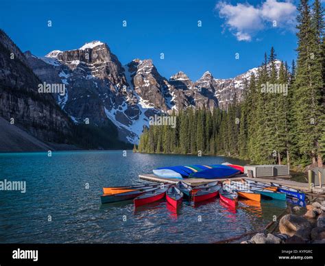 Canoes Moraine Lake Lake Louise Area Of Banff National Park Alberta