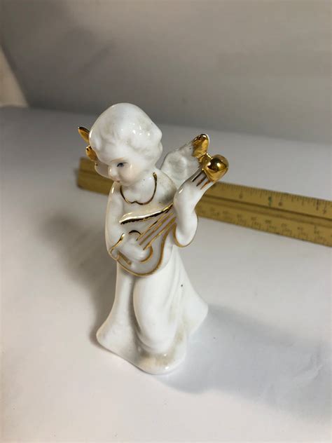 Vintage 24k Gold Porcelain Angel Figurine Etsy