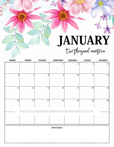 January 2019 Calendar 10 Cute Free Printables For You