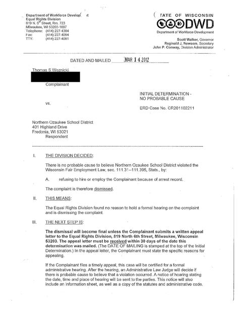 Calaméo Thomas Woznicki Discrimination Complaint Dismissal March 2012