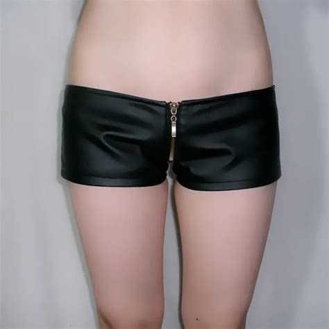 Sexy Women Faux Leather Shorts Zipper Crotch Club Party Disco Dance Shorts Hot Panties Erotic