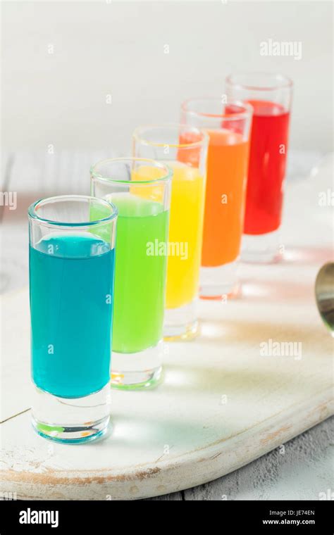 Colorful Alcoholic Rainbow Shots Ready To Drink Stock Photo Alamy