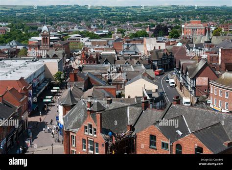 An Aerial View Of Chesterfield Town Centre Derbyshire England Uk Stock