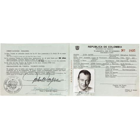 A Signed Colombian Tourist Id Card 1952